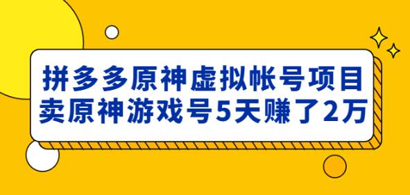 外面卖2980的拼多多原神虚拟帐号项目：卖原神游戏号5天赚了2万-pcp资源社