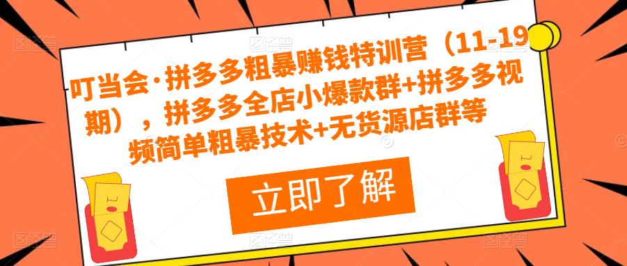 叮当会·拼多多粗暴赚钱特训营（11-19期），拼多多全店小爆款群+拼多多视频简单粗暴技术+无货源店群等-pcp资源社