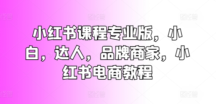 小红书课程专业版，小白，达人，品牌商家，小红书电商教程-pcp资源社