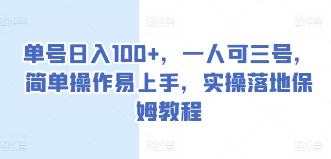 单号日入100+，一人可三号，简单操作易上手，实操落地保姆教程【揭秘】-pcp资源社