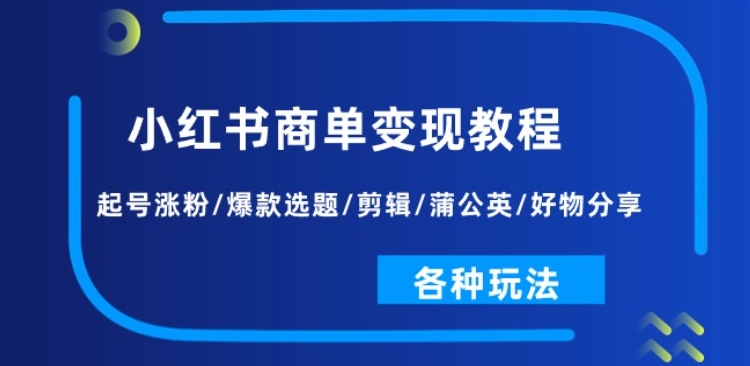 小红书商单变现教程：起号涨粉/爆款选题/剪辑/蒲公英/好物分享/各种玩法-pcp资源社