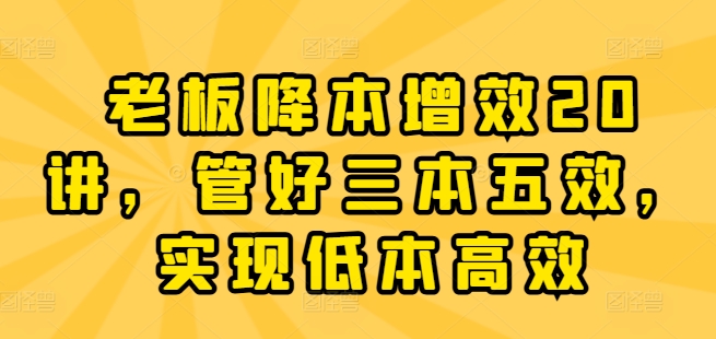 老板降本增效20讲，管好三本五效，实现低本高效-pcp资源社