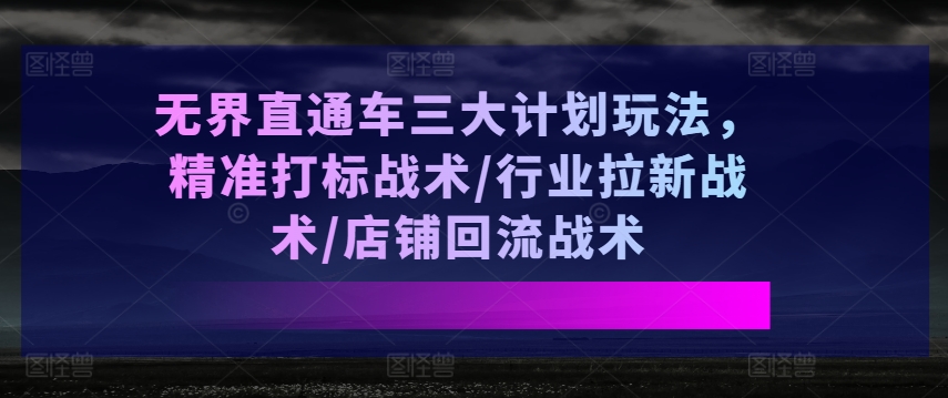 无界直通车三大计划玩法，精准打标战术/行业拉新战术/店铺回流战术-pcp资源社