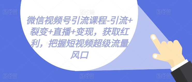 微信视频号引流课程-引流+裂变+直播+变现，获取红利，把握短视频超级流量风口-pcp资源社