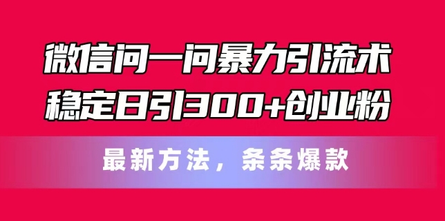 微信问一问暴力引流术，稳定日引300+创业粉，最新方法，条条爆款【揭秘】-pcp资源社