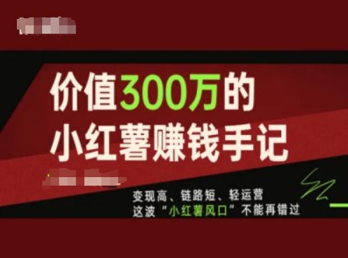 价值300万的小红书赚钱手记，变现高、链路短、轻运营，这波“小红薯风口”不能再错过-pcp资源社