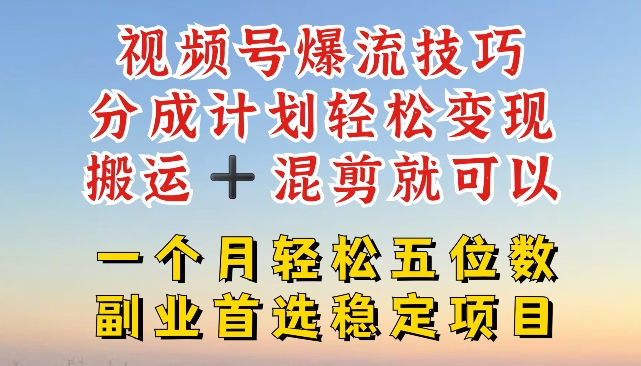 视频号爆流技巧，分成计划轻松变现，搬运 +混剪就可以，一个月轻松五位数稳定项目【揭秘】-pcp资源社