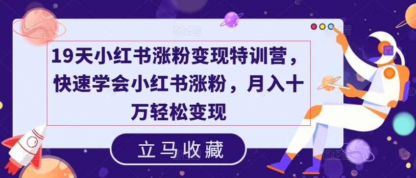 19天小红书涨粉变现特训营，快速学会小红书涨粉，月入十万轻松变现-pcp资源社