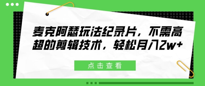 麦克阿瑟玩法纪录片，不需高超的剪辑技术，轻松月入2w+【揭秘】-pcp资源社