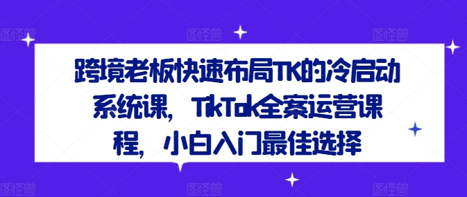 跨境老板快速布局TK的冷启动系统课，TikTok全案运营课程，小白入门最佳选择-pcp资源社