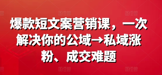 爆款短文案营销课，一次解决你的公域→私域涨粉、成交难题-pcp资源社