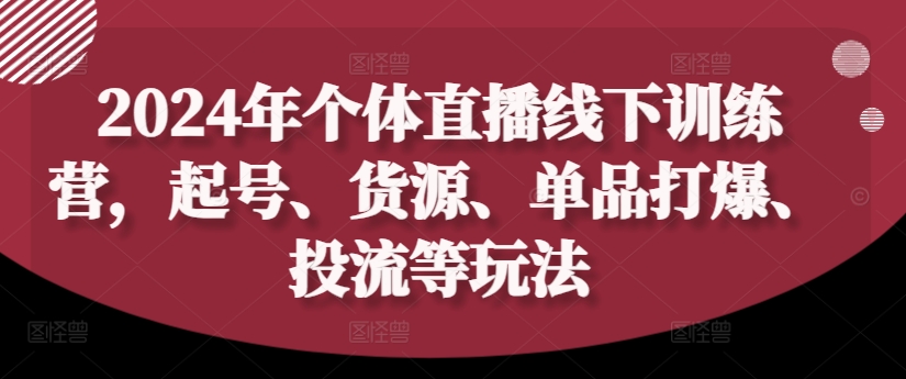 2024年个体直播训练营，起号、货源、单品打爆、投流等玩法-pcp资源社