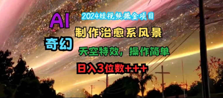 2024短视频掘金项目，AI制作治愈系风景，奇幻天空特效，操作简单，日入3位数【揭秘】-pcp资源社