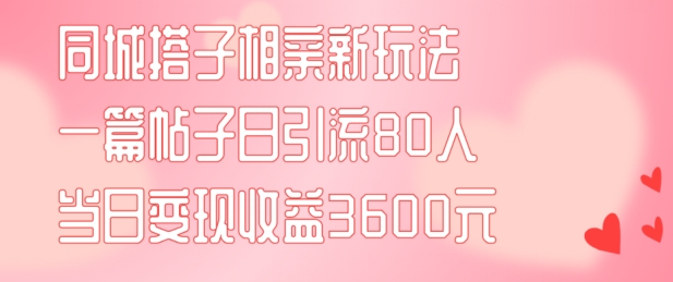 同城搭子相亲新玩法一篇帖子引流80人当日变现3600元(项目教程+实操教程)【揭秘】-pcp资源社