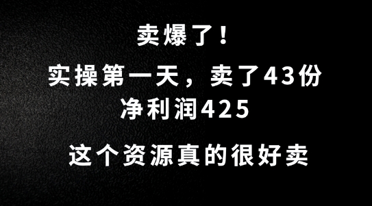 这个资源，需求很大，实操第一天卖了43份，净利润425【揭秘】-pcp资源社