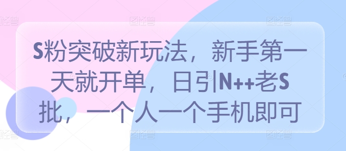 S粉突破新玩法，新手第一天就开单，日引N++老S批，一个人一个手机即可【揭秘】-pcp资源社