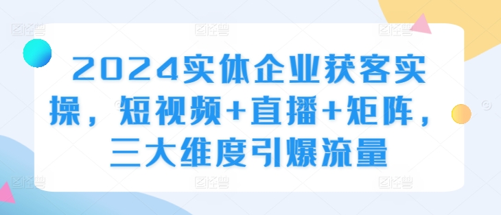 2024实体企业获客实操，短视频+直播+矩阵，三大维度引爆流量-pcp资源社