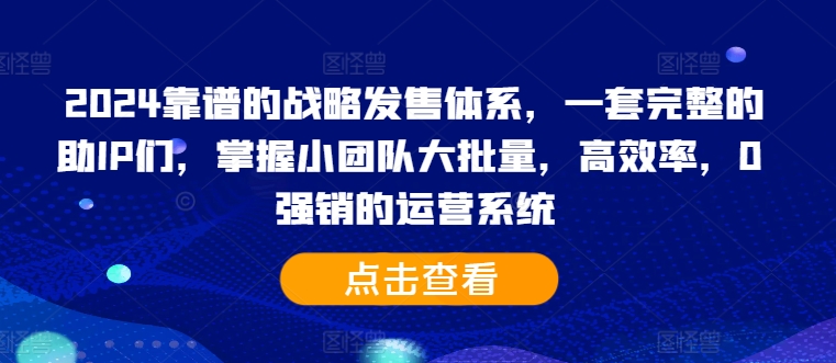 2024靠谱的战略发售体系，一套完整的助IP们，掌握小团队大批量，高效率，0 强销的运营系统-pcp资源社