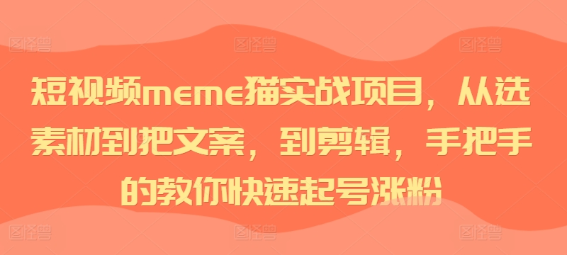 短视频meme猫实战项目，从选素材到把文案，到剪辑，手把手的教你快速起号涨粉-pcp资源社