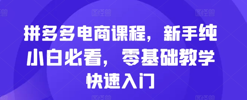 拼多多电商课程，新手纯小白必看，零基础教学快速入门-pcp资源社