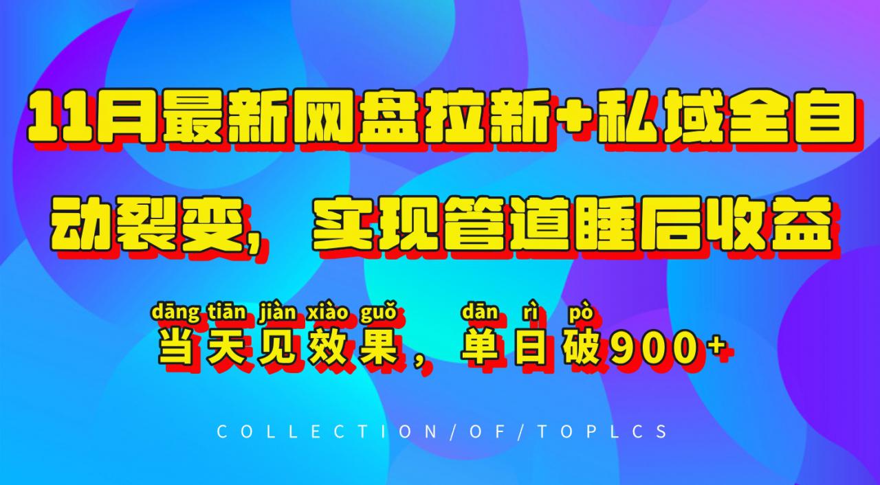 11月最新网盘拉新+私域全自动裂变，实现管道睡后收益，当天见效果，单日破900+-pcp资源社