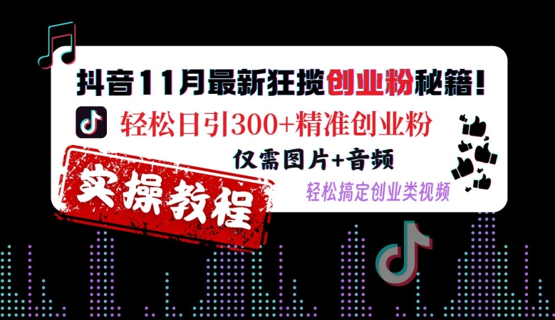 抖音11月最新狂揽创业粉秘籍，轻松日引300+精准创业粉，仅需图片+音频，轻松搞定创业类视频-pcp资源社