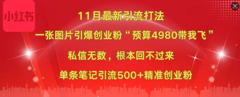 小红书11月最新图片打粉，一张图片引爆创业粉，“预算4980带我飞”，单条引流500+精准创业粉-pcp资源社