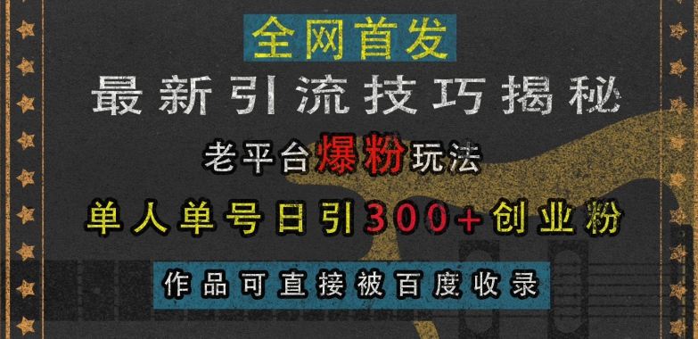 最新引流技巧揭秘，老平台爆粉玩法，单人单号日引300+创业粉，作品可直接被百度收录-pcp资源社