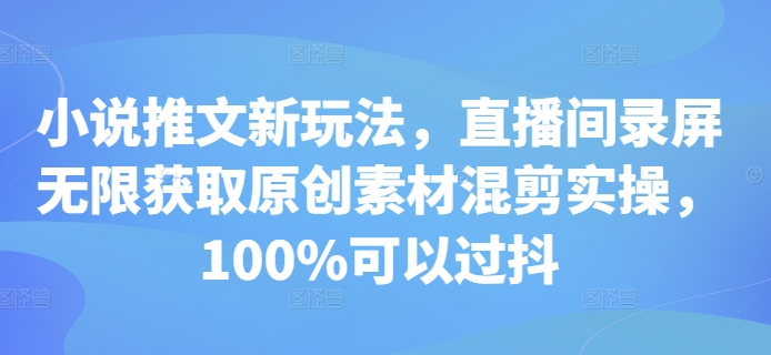 小说推文新玩法，直播间录屏无限获取原创素材混剪实操，100%可以过抖-pcp资源社