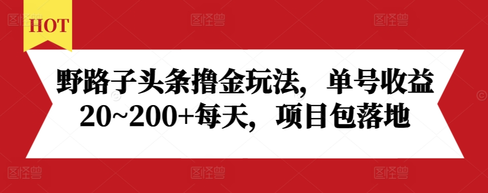 野路子头条撸金玩法，单号收益20~200+每天，项目包落地-pcp资源社