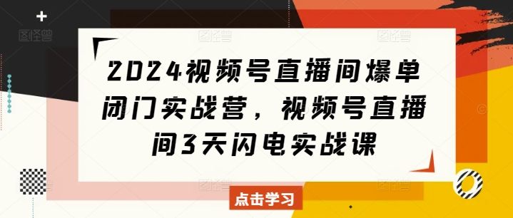 2024视频号直播间爆单闭门实战营，视频号直播间3天闪电实战课-pcp资源社