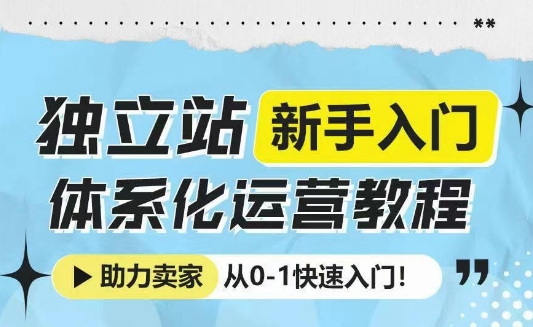 独立站新手入门体系化运营教程，助力独立站卖家从0-1快速入门!-pcp资源社