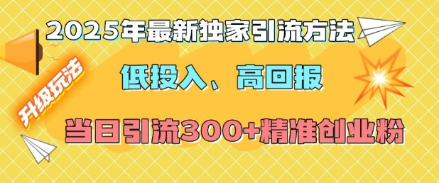 2025年最新独家引流方法，低投入高回报？当日引流300+精准创业粉-pcp资源社