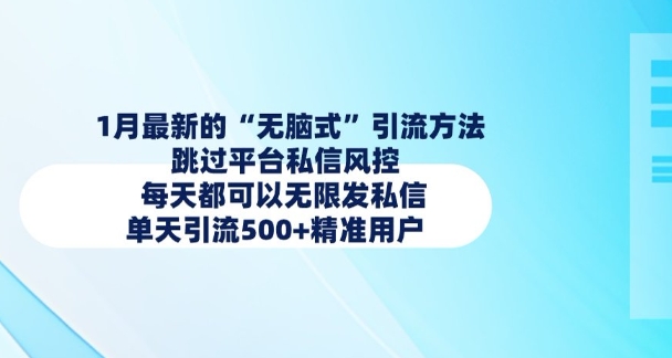 1月最新的无脑式引流方法，跳过平台私信风控，每天都可以无限发私信，单天引流500+精准用户-pcp资源社