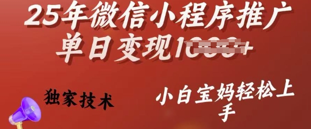 25年微信小程序推广单日变现多张，独家技术，小白宝妈轻松上手【揭秘】-pcp资源社