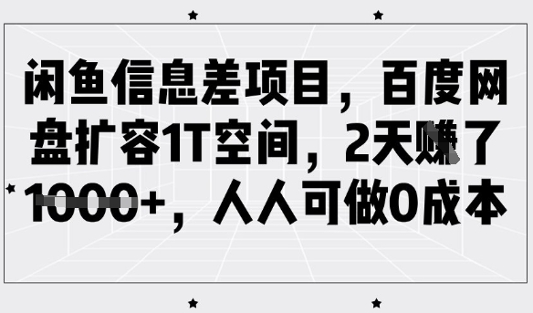 闲鱼信息差项目，百度网盘扩容1T空间，2天收益1k+，人人可做0成本-pcp资源社